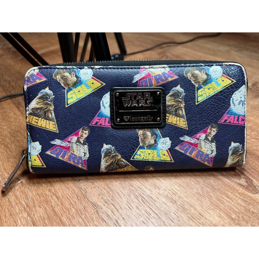 Loungefly Star Wars Hans Solo Zip Wallet Navy Blue Retro Neon Preowned Condition
